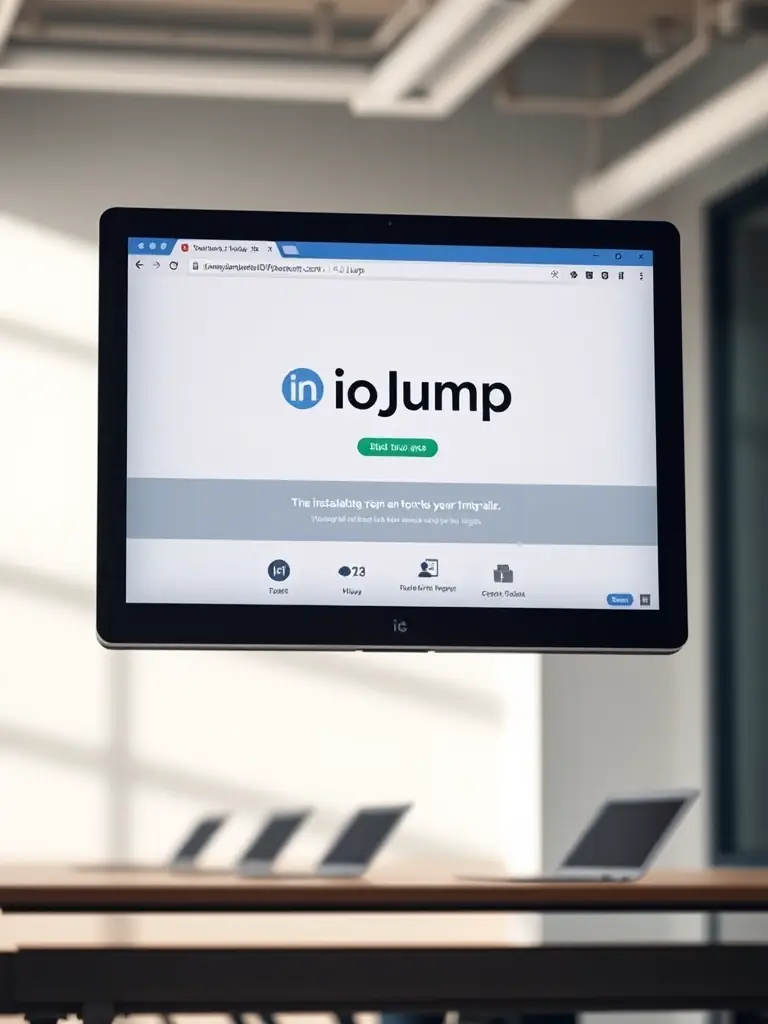 A clean browser window displaying the ioJump interface, emphasizing the absence of any installation prompts or progress bars.