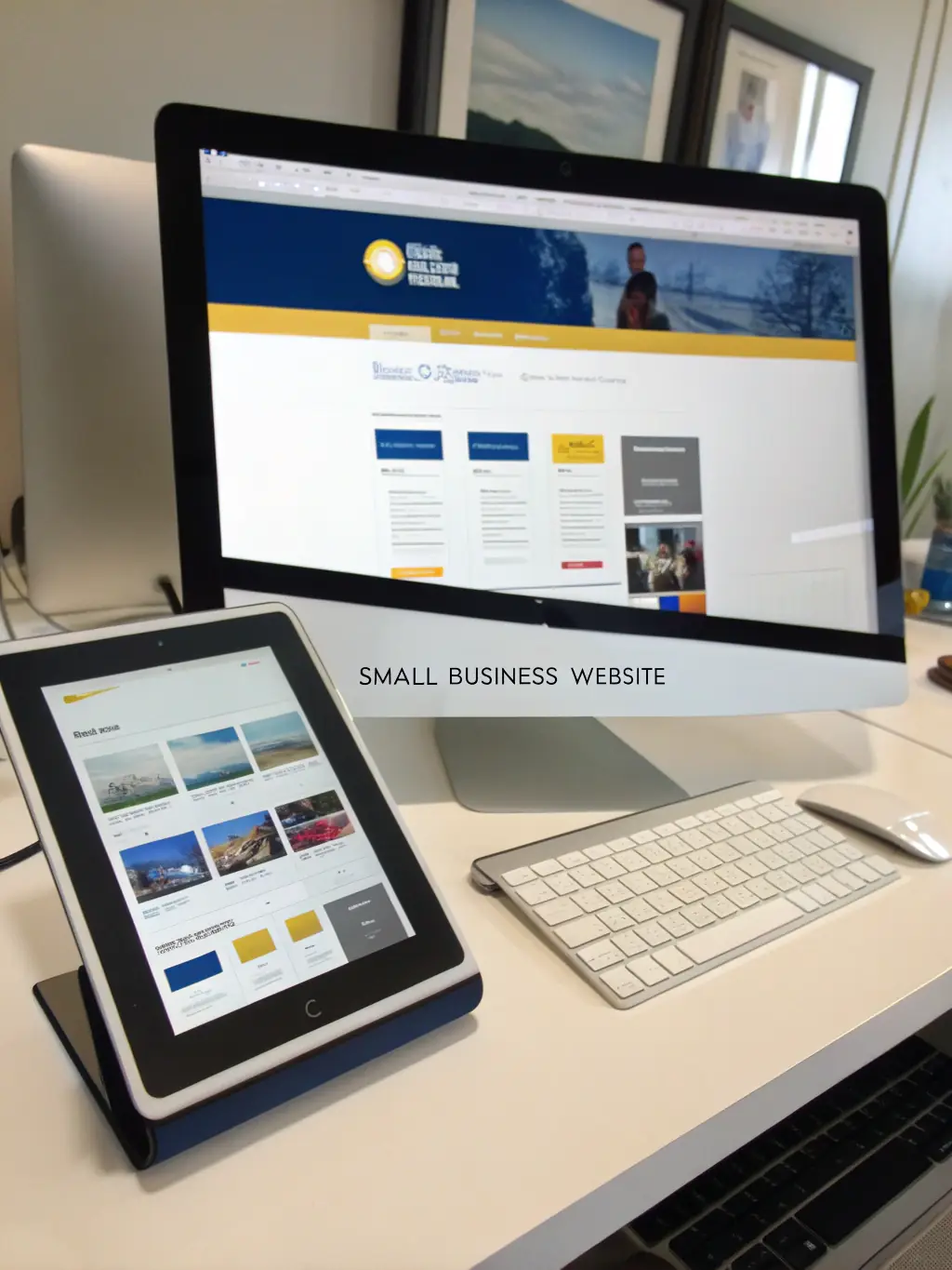 Two devices, a tablet and a laptop, displaying the same screen content, highlighting the screen sharing feature of ioJump.
